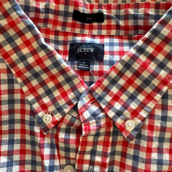 J. Crew Factory red and blue gingham men’s button down shirt NWOT long sleeve XL - Picture 3 of 6